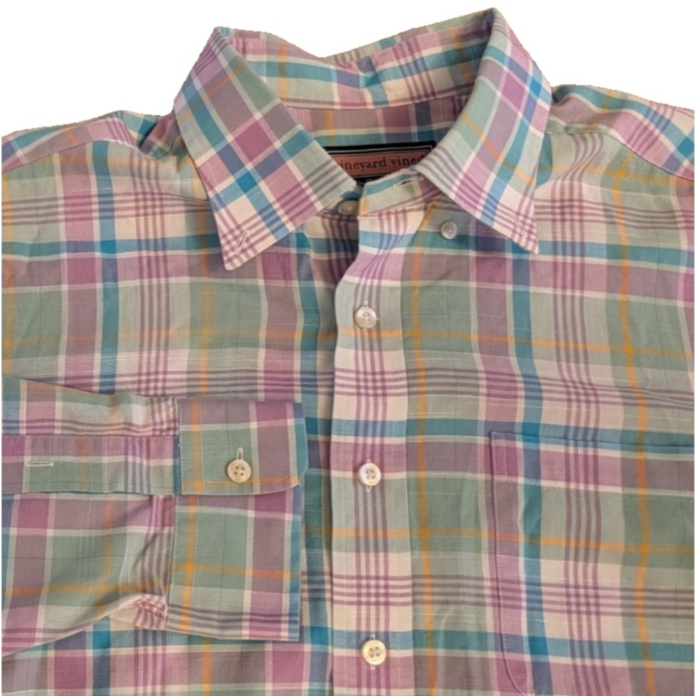 Vineyard Vines Murray Shirt Mens L Pastel Plaid Long Sleeve Long Sleeve Preppy